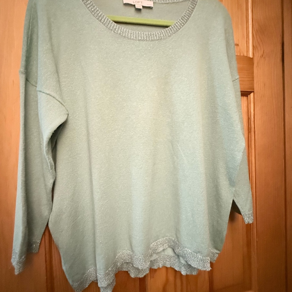 Ann Taylor LOFT Lightweight Sweater with Metallic Trim – Soft Mint Size XLP